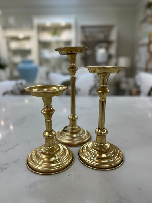 12" SET OF 3 GOLD CANDLE HOLDERS